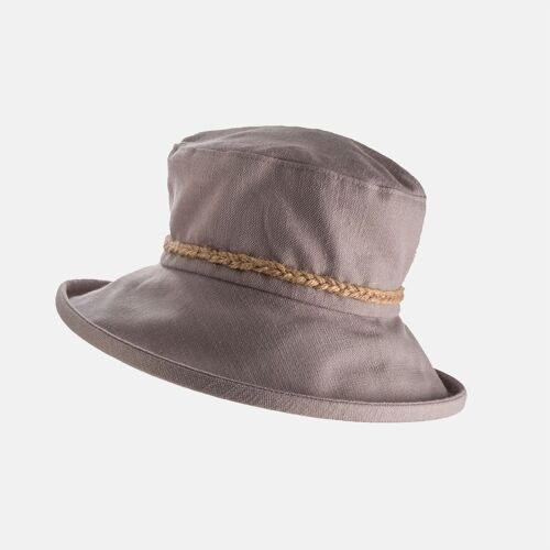 Packable Linen Sun Hat with String Plait - Grey