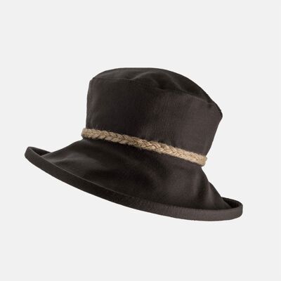 Packable Linen Sun Hat with String Plait - Dark Brown