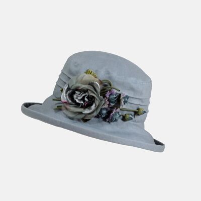 Lino, cappello da sole ripiegabile con fiore di seta