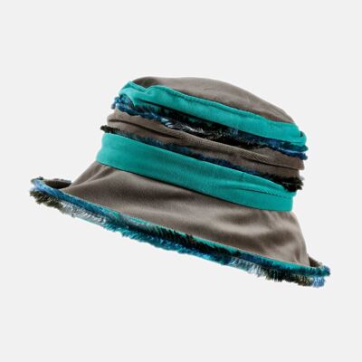 Sombrero de terciopelo mullido turquesa y gris