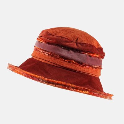 Sombrero de terciopelo esponjoso naranja y óxido