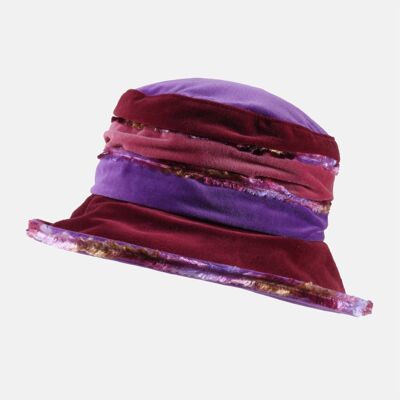 Sombrero de terciopelo esponjoso vino, morado y rosa - Vino