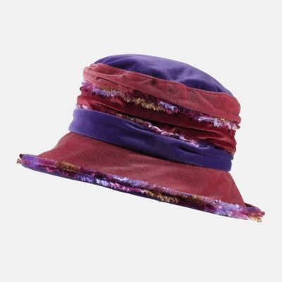 Wine, Purple and Pink Fluffy Velvet Hat - Pink