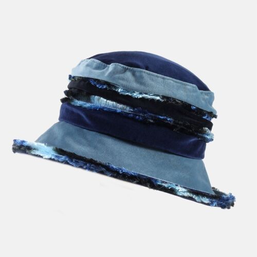 Navy and Blue Fluffy Velvet Hat - Blue
