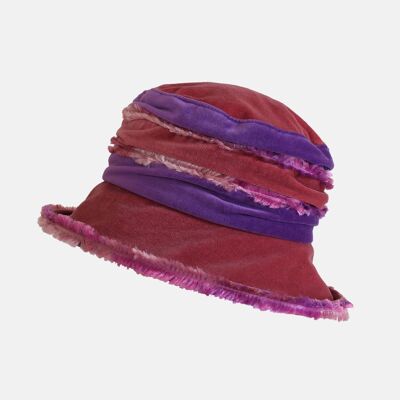 Sombrero de terciopelo esponjoso rosa y morado - Rosa