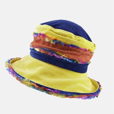 Sombrero de terciopelo esponjoso amarillo y azul - Amarillo
