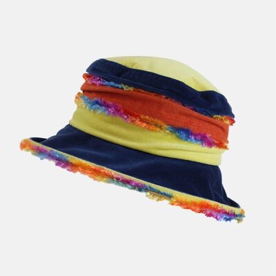 Sombrero de terciopelo esponjoso amarillo y azul - Azul marino