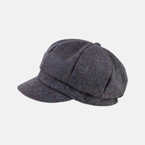 Tweed Wool Baker Boy Cap - Aubergine