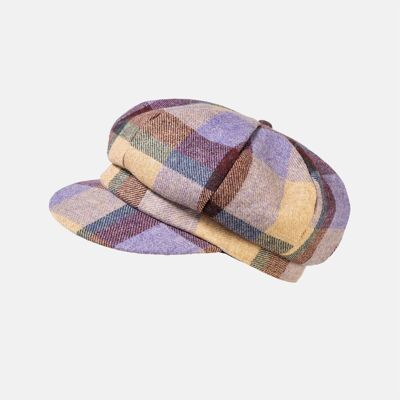 Checked Wool Baker Boy Cap - Lilac