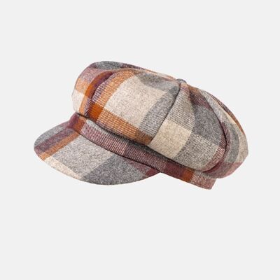 Checked Wool Baker Boy Cap - Rust