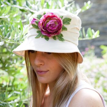 Chapeau cloche en coton crème avec décoration florale - Thé vintage 2