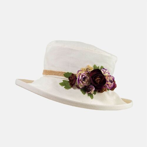 Cream Boned Hat with Flower Decoration - Red