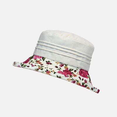 Floral Boned Brim with Cream Top and Pintuck Detail - Pink
