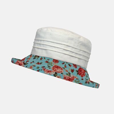 Floral Boned Brim with Cream Top and Pintuck Detail - Turquoise