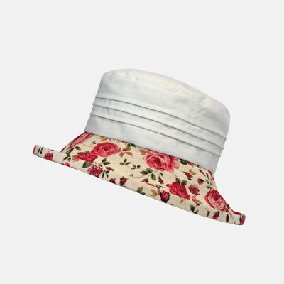 Floral Boned Brim with Cream Top and Pintuck Detail - Salmon