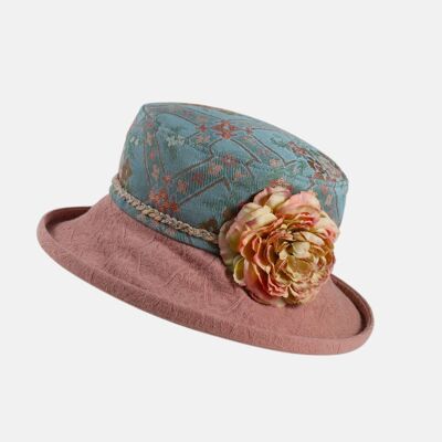 Vintage Tapestry Style Boned Brim with Decorative Flower