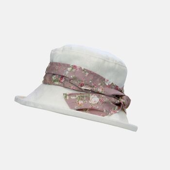 Chapeau désossé à motif damassé crème avec ceinture florale - Rose