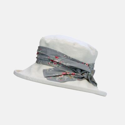 Sombrero deshuesado con estampado de damasco crema con fajín floral - Gris