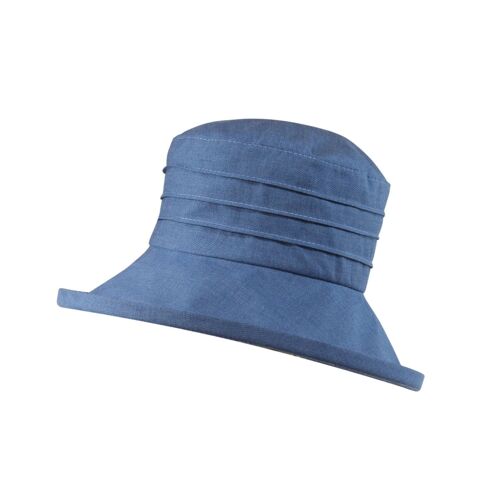 Small Brim, Packable Linen Sun Hat - Denim