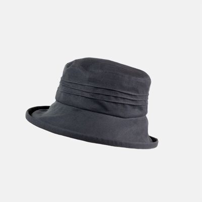 Small Brim, Packable Linen Sun Hat - Dark Grey