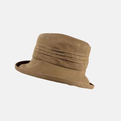 Small Brim, Packable Linen Sun Hat - Dark Beige