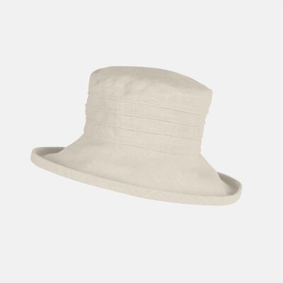 Large Brim Linen, Packable Sun Hat - Cream