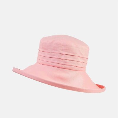 Chapeau de soleil pliable en lin à large bord - rose pâle