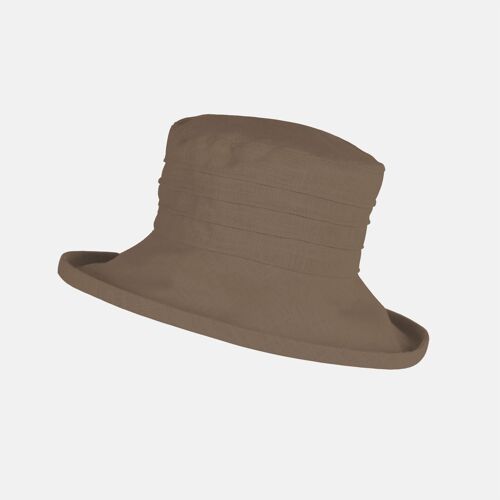 Large Brim Linen, Packable Sun Hat - Dark Beige
