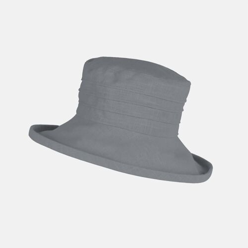 Large Brim Linen, Packable Sun Hat - Grey/Blue