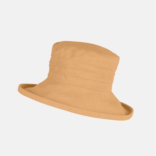 Large Brim Linen, Packable Sun Hat - Mustard