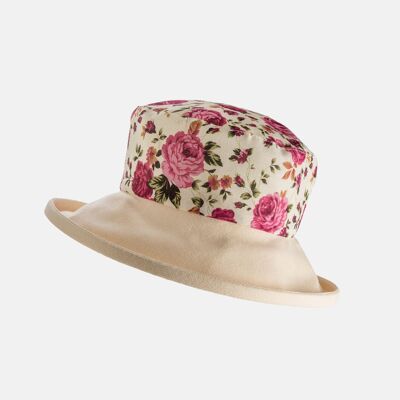 Sombrero para el sol de algodón floral con ala deshuesada - Rosa