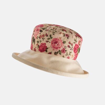 Floral Cotton Sun Hat with Boned Brim - Coral