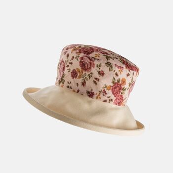 Chapeau de Soleil Floral en Coton avec Bord Désossé - Terracotta 1