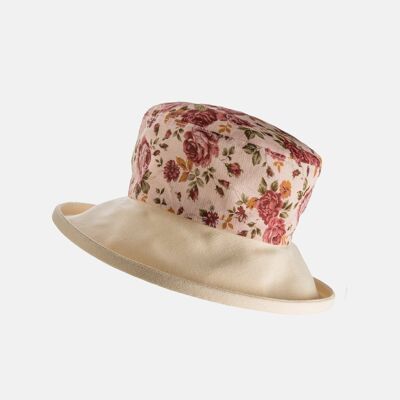 Chapeau de Soleil Floral en Coton avec Bord Désossé - Terracotta