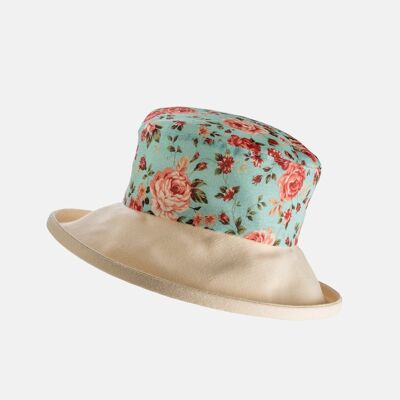 Floral Cotton Sun Hat with Boned Brim - Turquoise