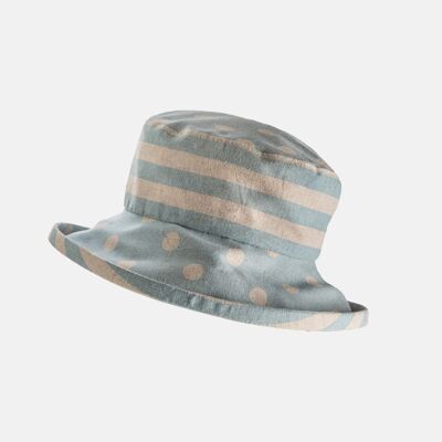 Japanese Linen Spotty Stripey Sun Hat - Blue