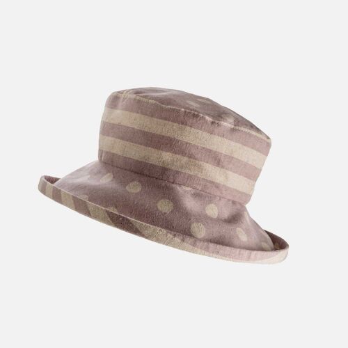 Japanese Linen Spotty Stripey Sun Hat - Lilac