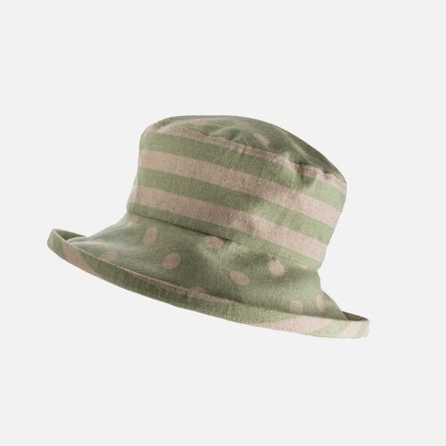 Japanese Linen Spotty Stripey Sun Hat - Sage