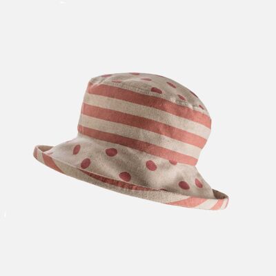 Japanese Linen Spotty Stripey Sun Hat - Coral