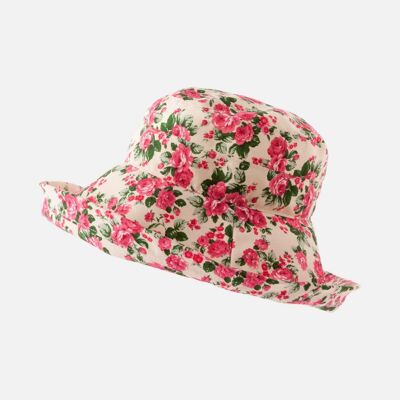Cappello floreale in cotone a tesa larga - Rosa