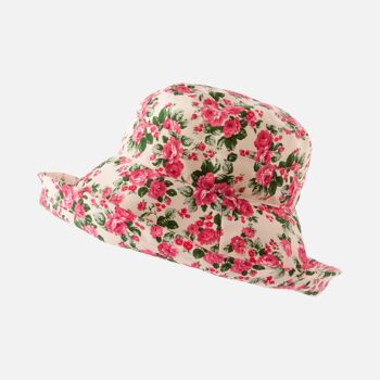 Chapeau fleuri en coton à large bord - Rose 1