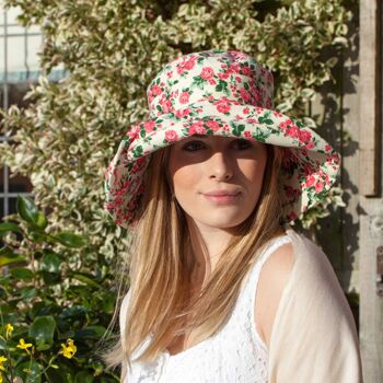 Chapeau fleuri en coton à large bord - Rose 2