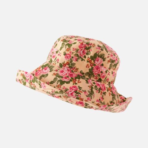 Large Brim Cotton Floral Hat - Buttermilk