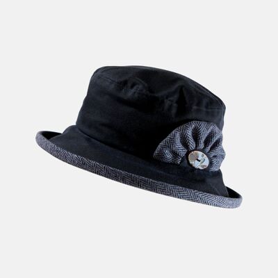 Hut aus gewachster Baumwolle mit kleiner Krempe - Marineblau und Hellblau