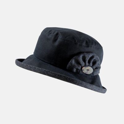 Waxed Cotton Small Brim Hat - Navy and Dark Blue