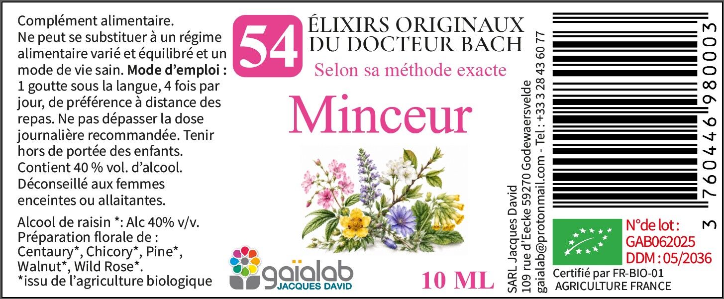 Minceur - Élixir floral vibratoire aux fleurs de Bach BIO*