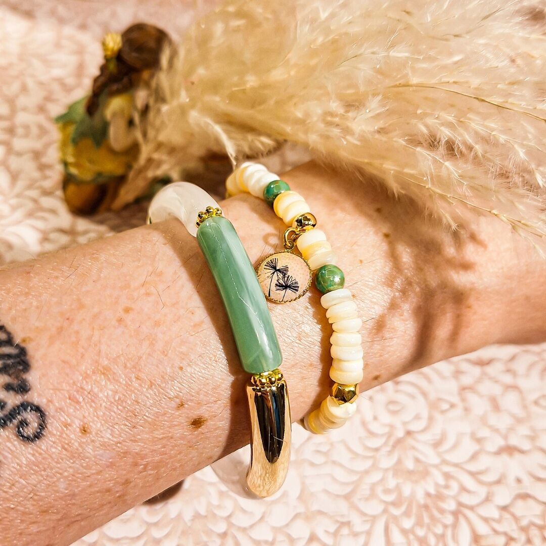 2 bracelets assortis perles heishi tube motif dandelion élastique Fête des mères Cadeau Maman Cadeau Noël Maîtresse