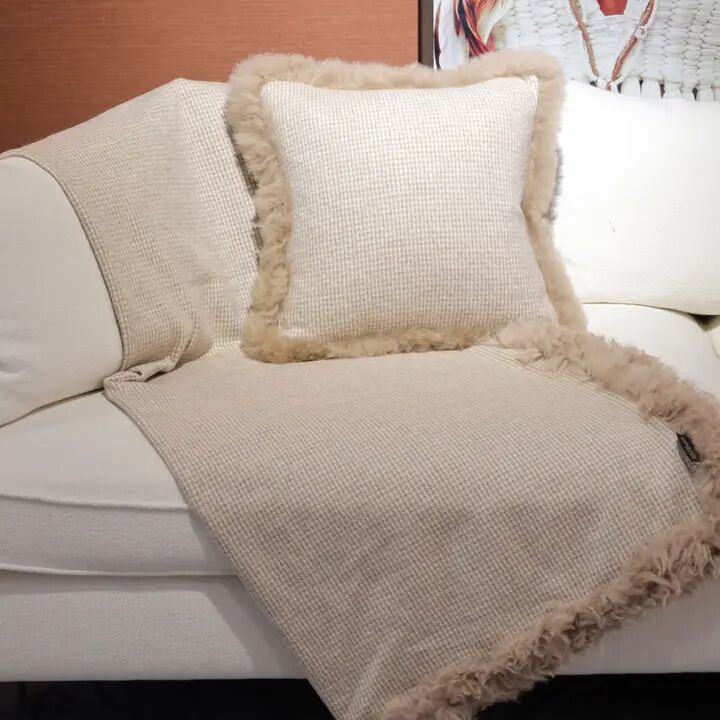 Beige Merino Wool Throw Sustainable Home Accent
