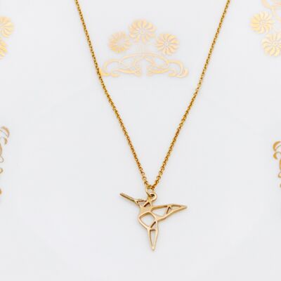 Collana origami colibrì - Collezione Alinéa: in argento dorato con oro fino