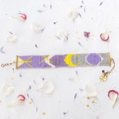 Mira cuff - Violet parma: gilded with fine gold and Miyuki pearl weaving